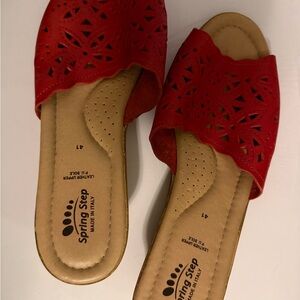 Spring Step Red Perforated Mules